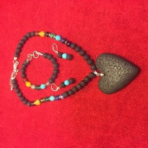 Hand Designed Lava rock Necklace Set